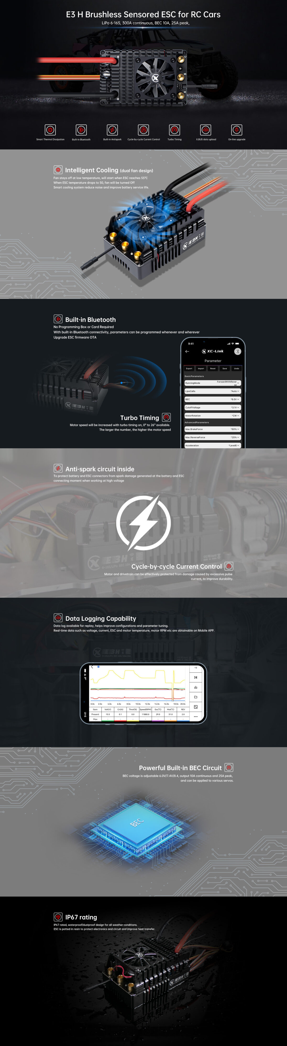 E3H 16S ESC Brushless RC ESC Speed Controller - XC-ESC